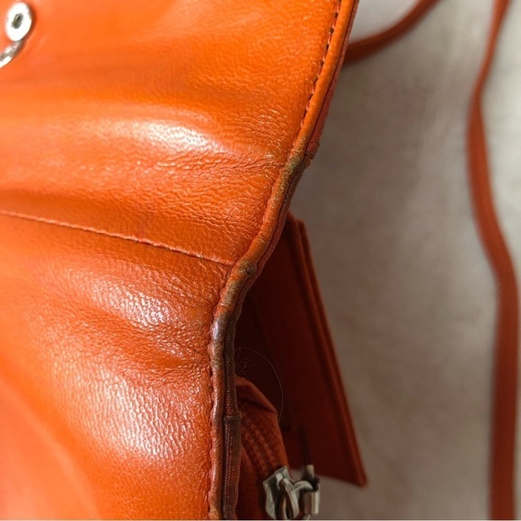 Pelle Studio Leather Burnt Orange Tri Fold Crossbody Purse Bag - Picture 9 of 14
